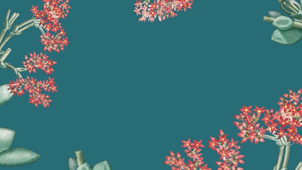 Green Ixora flower desktop wallpaper, vintage botanical border