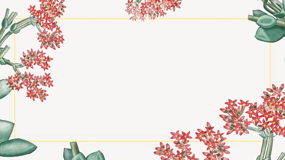 Off-white Ixora flower desktop wallpaper, vintage botanical frame