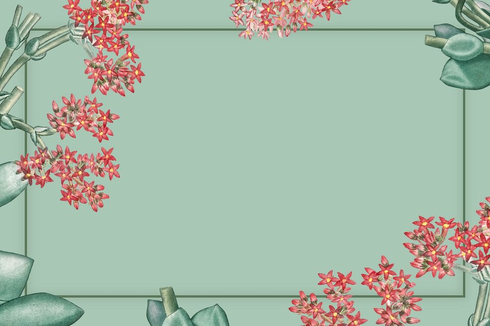 Green Ixora flower frame, vintage botanical background