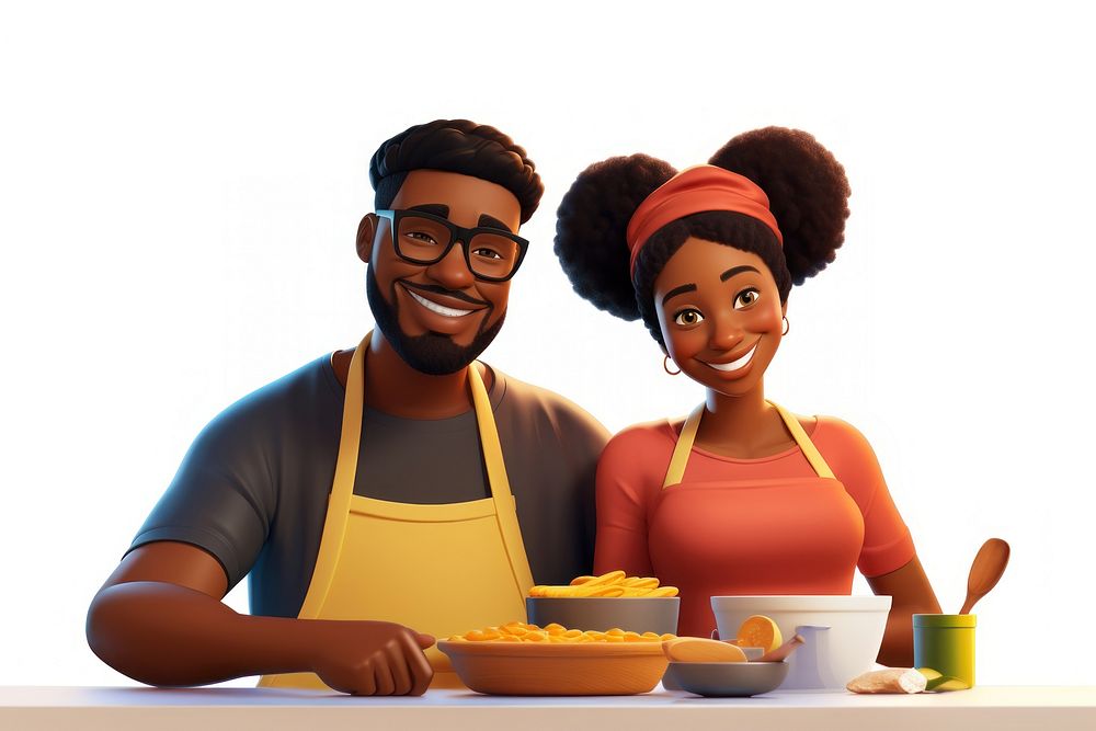 Black couple cooking cartoon adult food. AI generated Image by rawpixel.