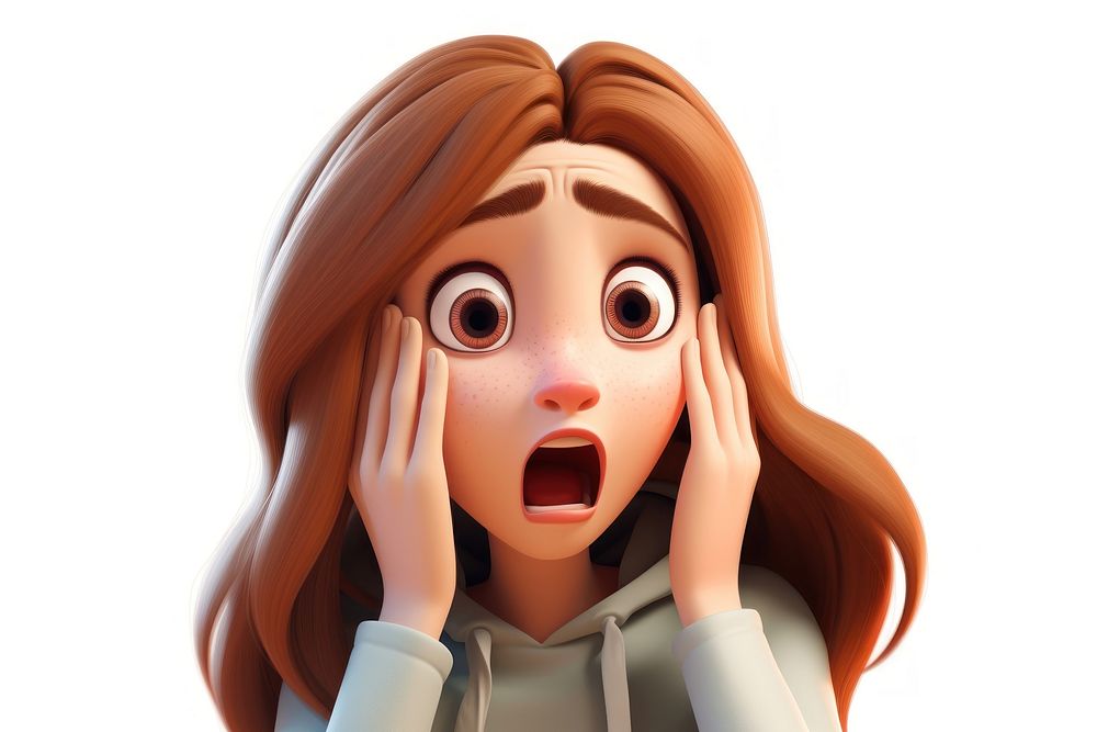 Girl getting paranoid cartoon white background frustration. AI generated Image by rawpixel.
