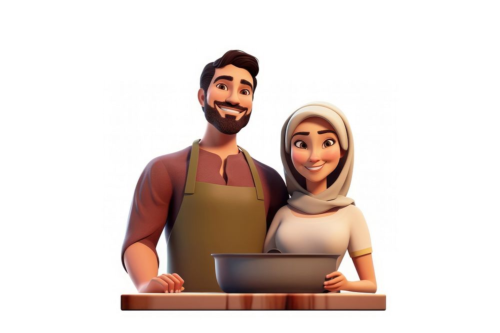 Middle eastern couple cooking together computer cartoon adult. AI generated Image by rawpixel.