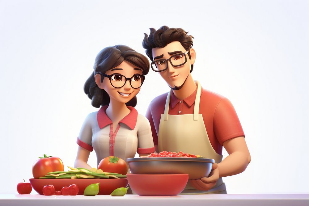 Asian couple cooking cartoon adult food. AI generated Image by rawpixel.