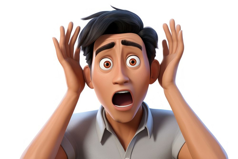 Asian man getting paranoid cartoon white background frustration. AI generated Image by rawpixel.