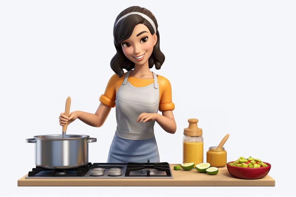 Asian woman cooking kitchen cartoon adult. AI generated Image by rawpixel.