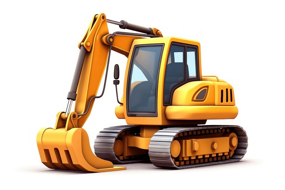 Excavator white background construction. 