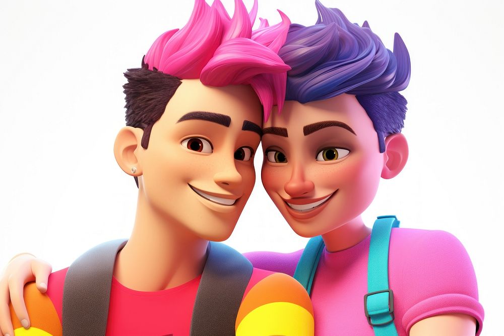 Lgbtq couple cartoon toy togetherness. AI generated Image by rawpixel.