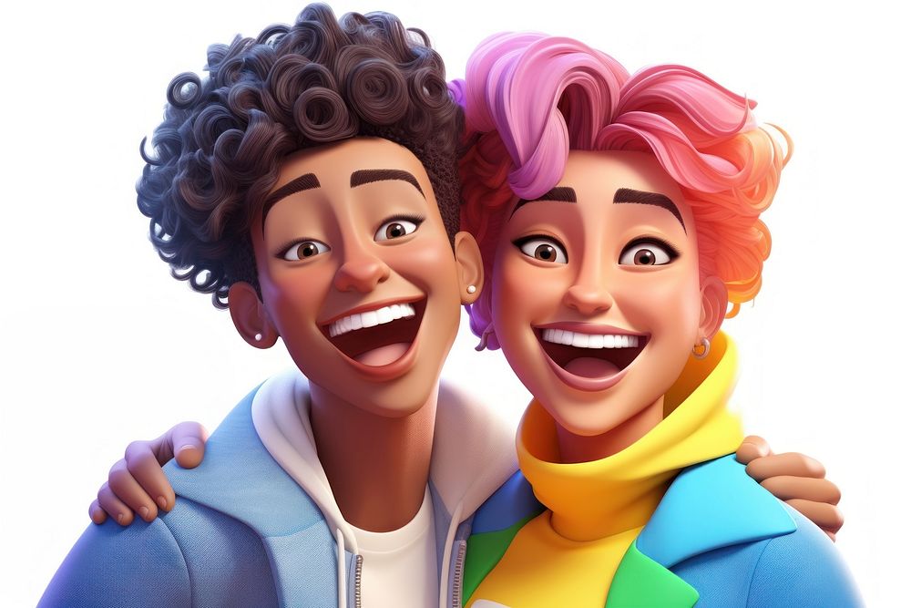 Lgbtq female couple laughing cartoon adult. AI generated Image by rawpixel.