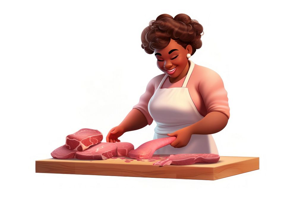 Black woman slicing meat cartoon adult food. AI generated Image by rawpixel.