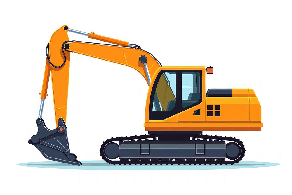 Excavator bulldozer white background construction.