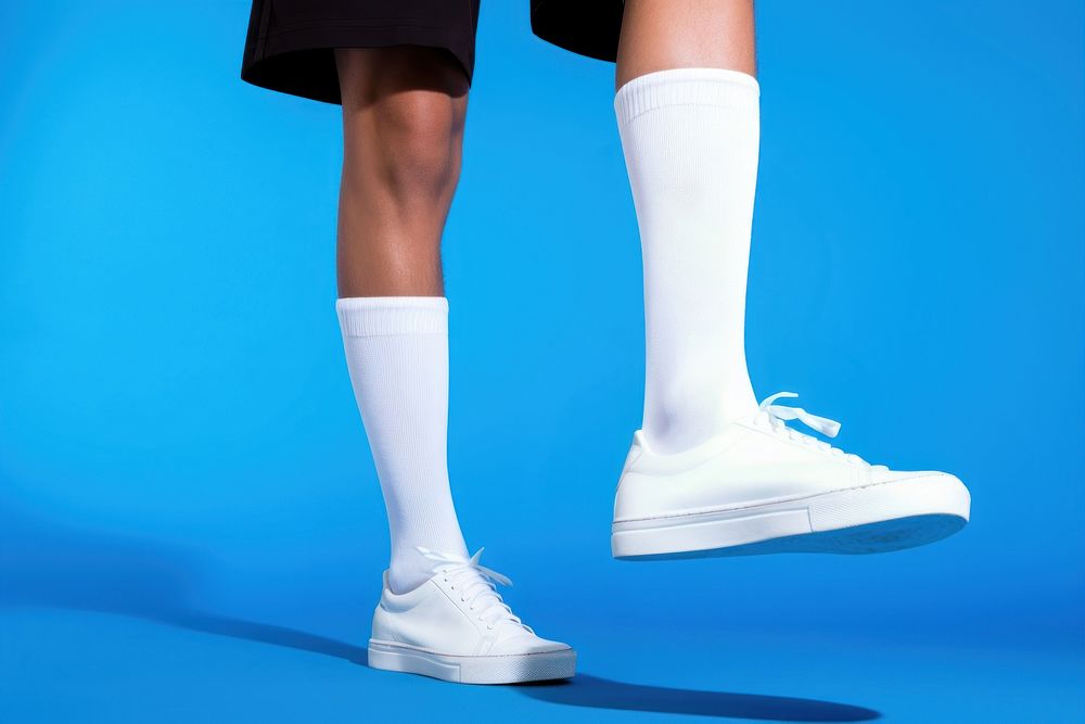 White shoes footwear sock blue. 