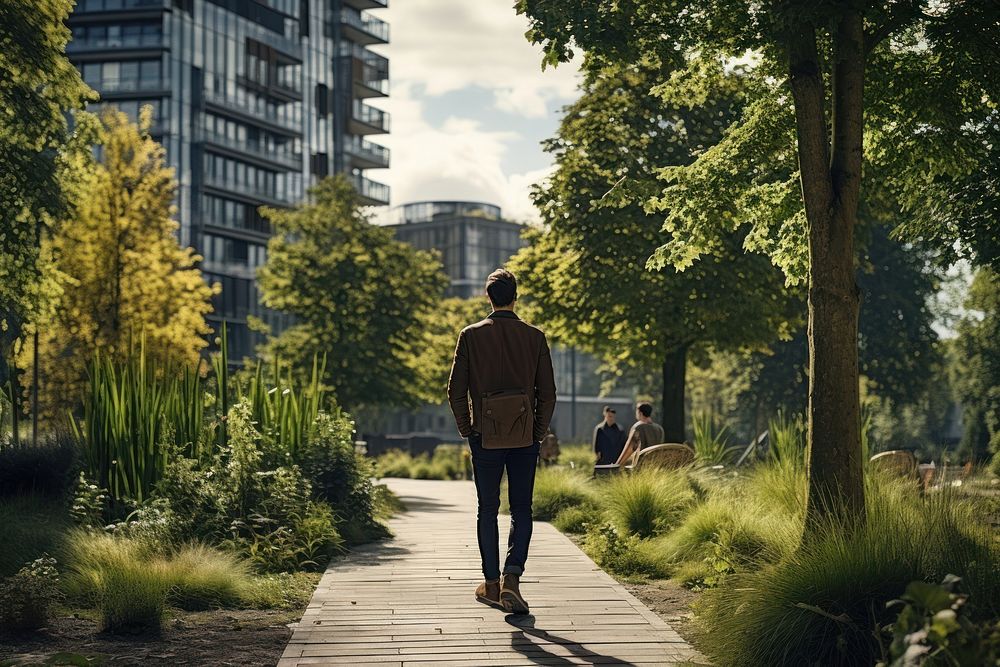 Walking landscape building standing. AI generated Image by rawpixel.