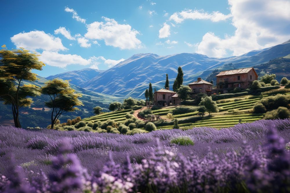 Landscape lavender flower field. 