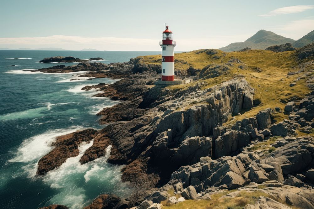 Lighthouse rock architecture landscape. AI generated Image by rawpixel.
