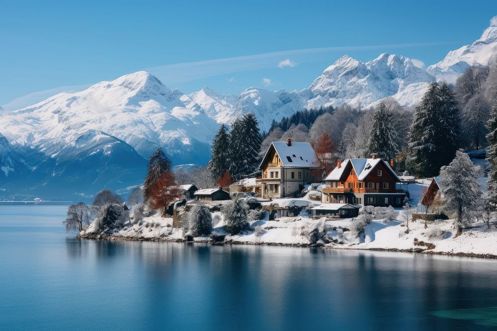 Landscape village outdoors winter. AI generated Image by rawpixel.