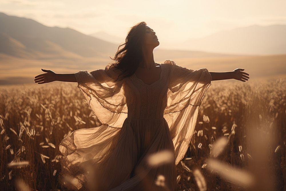 Dress landscape outdoors portrait. 