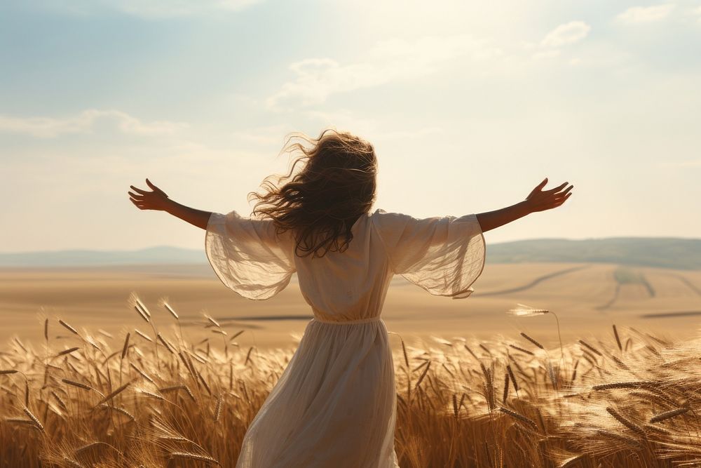 Landscape standing outdoors field. 