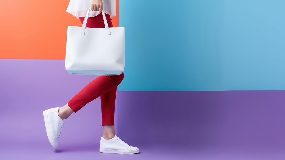 Woman hauling a white tote bag footwear handbag adult. AI generated Image by rawpixel.