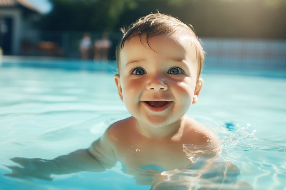 Swimming baby portrait child. AI generated Image by rawpixel.