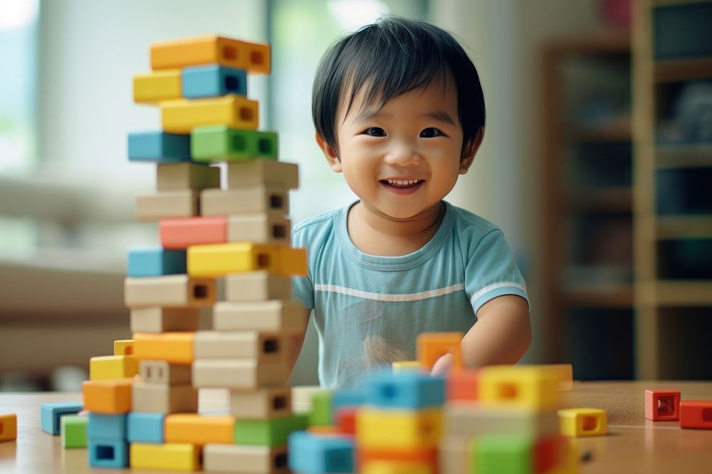 Asian Baby Playing block child baby. 