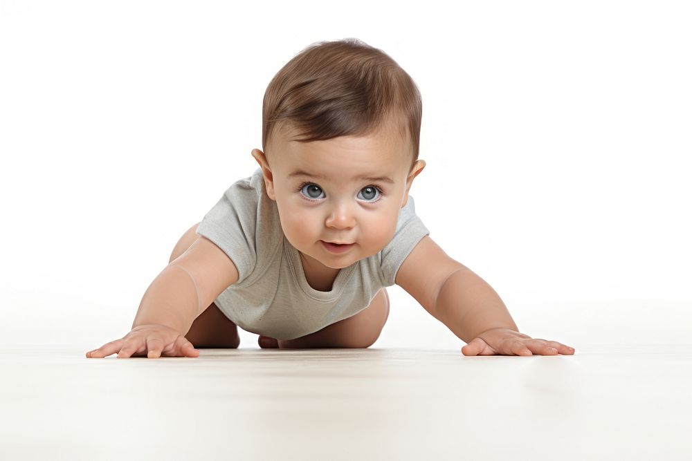 Baby crawling white background relaxation beginnings. AI generated Image by rawpixel.