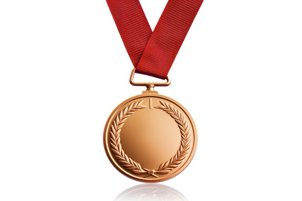 Bronze sport medal gold red white background. AI generated Image by rawpixel.