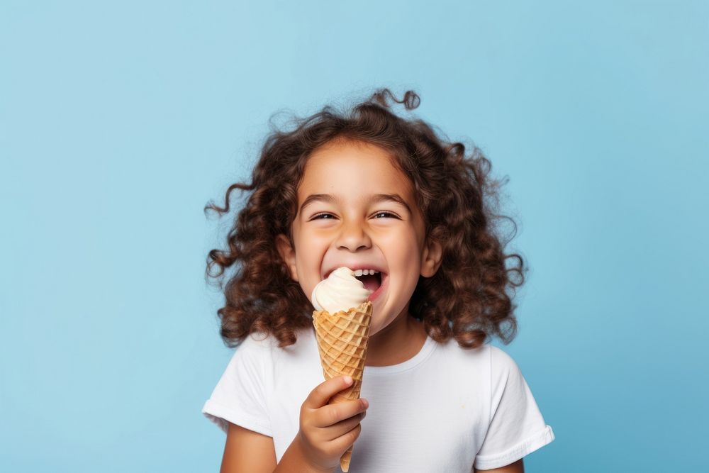 Kid eating ice cream cheerful dessert child. AI generated Image by rawpixel.