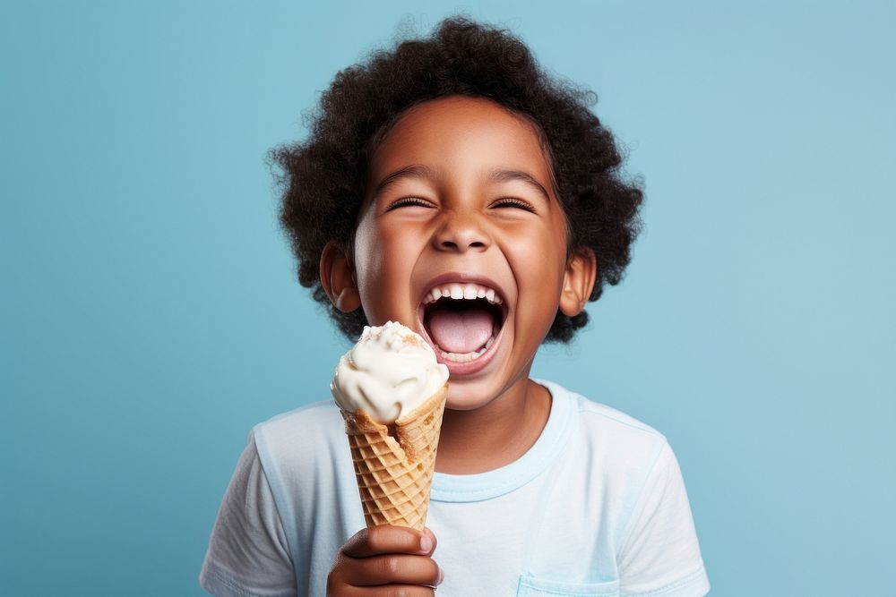 Kid eating ice cream cheerful laughing dessert. 