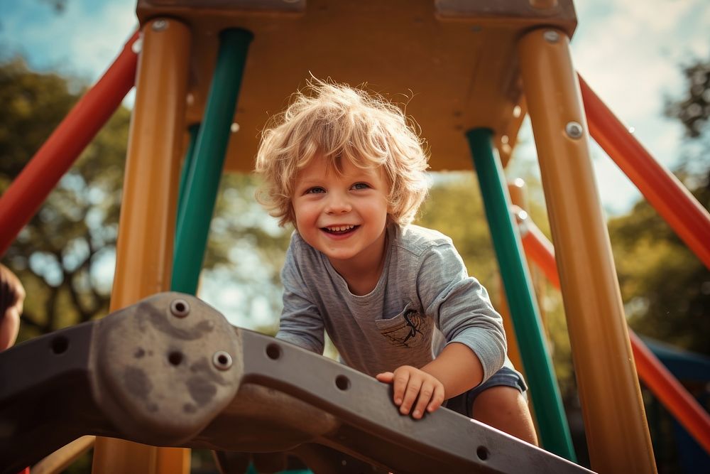 Child playing playground outdoors park. AI generated Image by rawpixel.