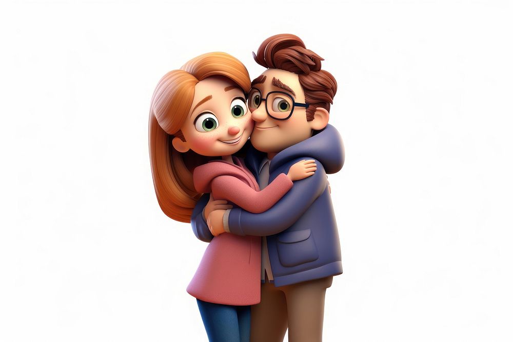 Couple hugging cartoon white background togetherness. AI generated Image by rawpixel.