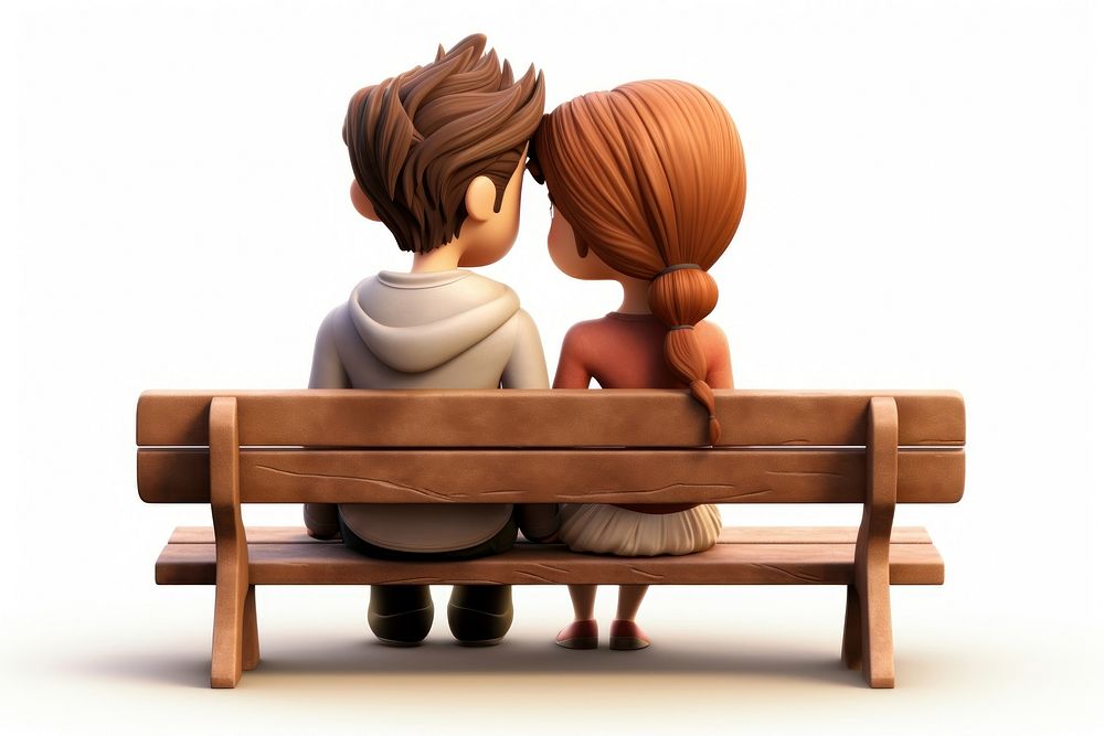 Couple hugging bench cartoon white background. AI generated Image by rawpixel.