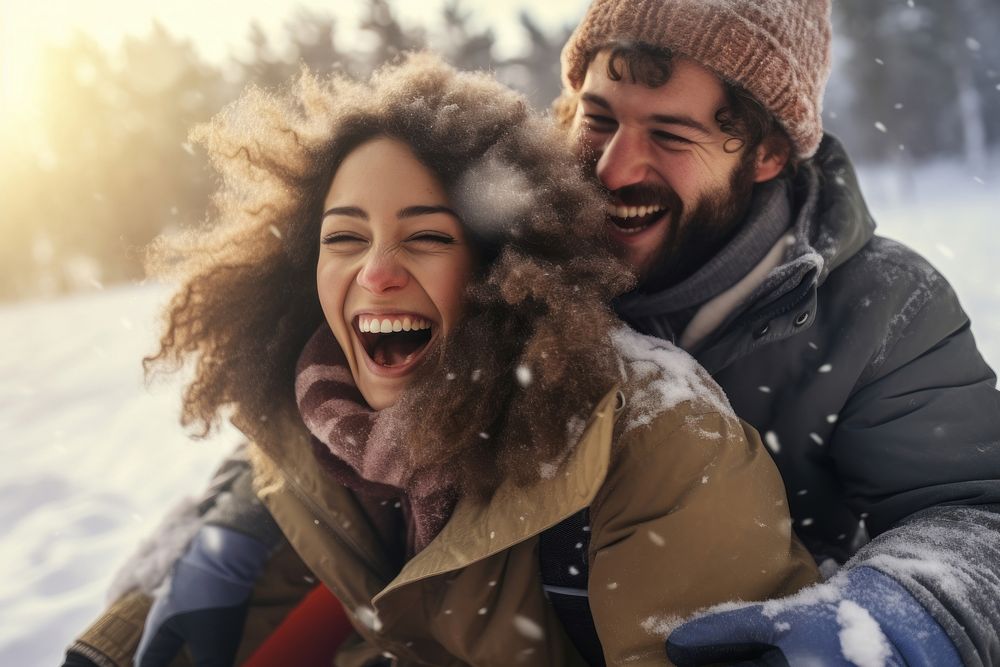 Laughing snow outdoors nature. AI generated Image by rawpixel.