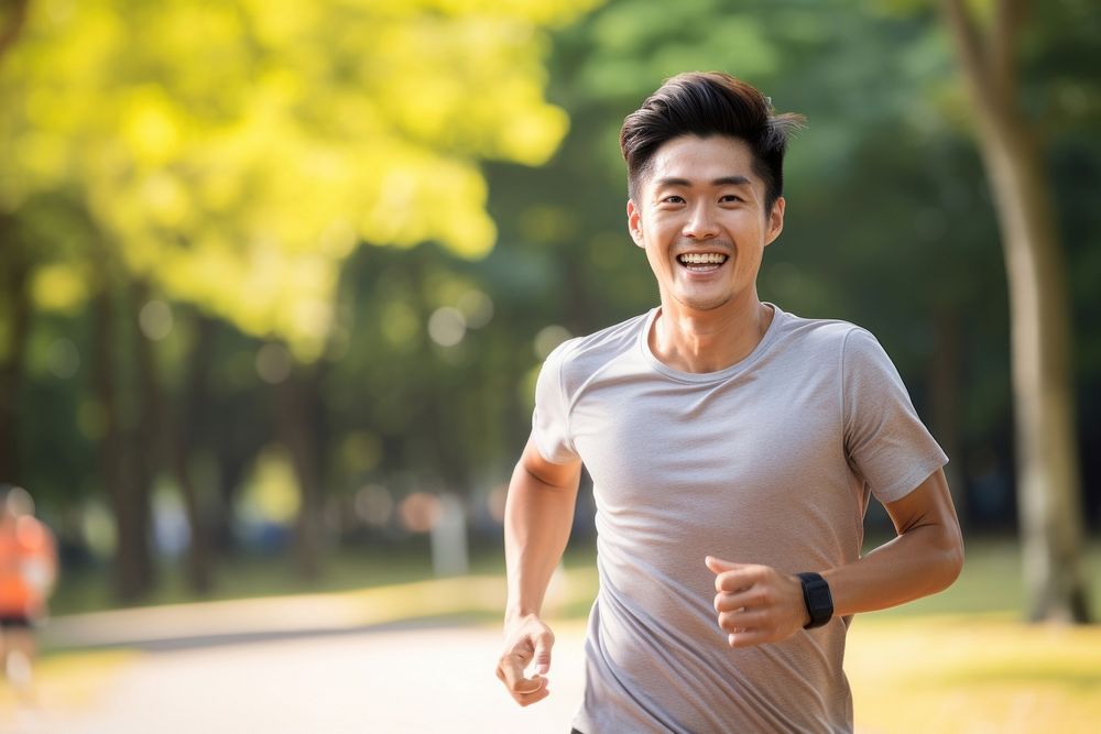 Marathon running jogging smiling adult. 