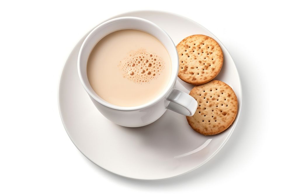 Milk tea biscuit coffee saucer. AI generated Image by rawpixel.