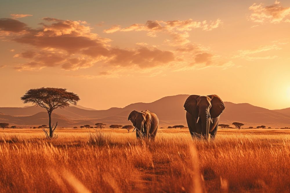 Landscape elephant field grassland. AI generated Image by rawpixel.
