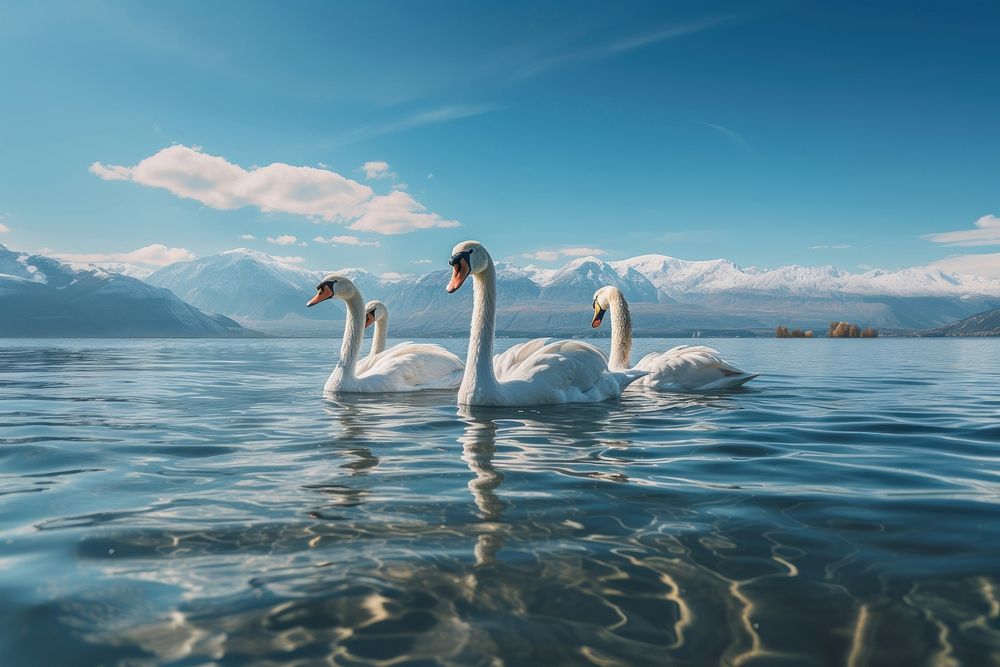 Swan landscape mountain outdoors. AI generated Image by rawpixel.