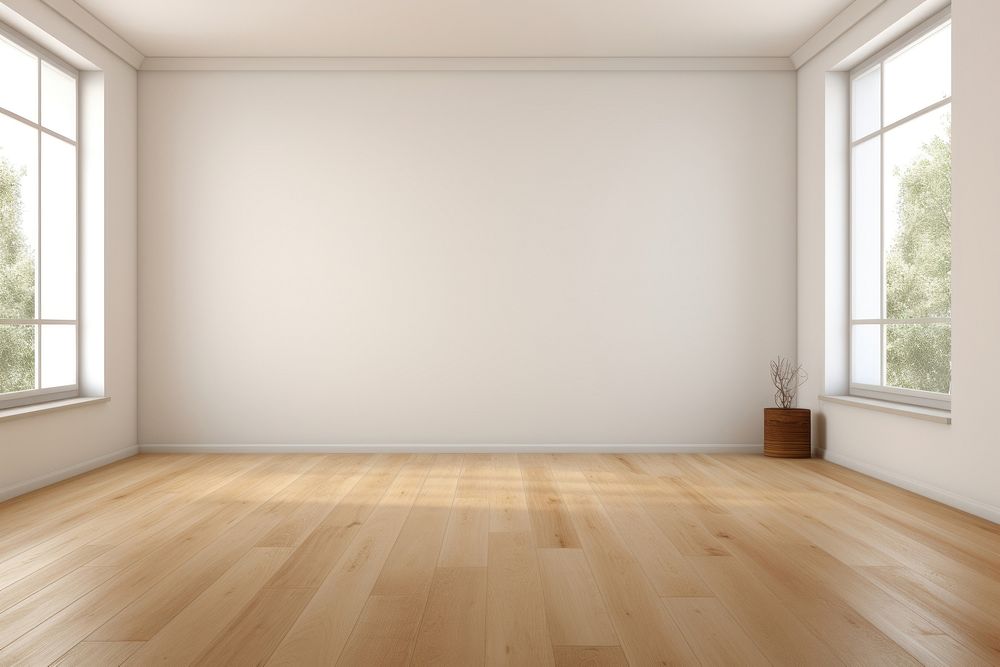 Empty modern rental apartment room floor wood flooring