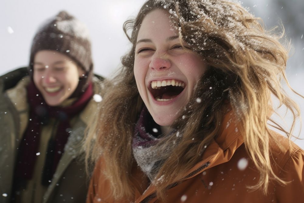 Laughing snow outdoors adult. AI generated Image by rawpixel.