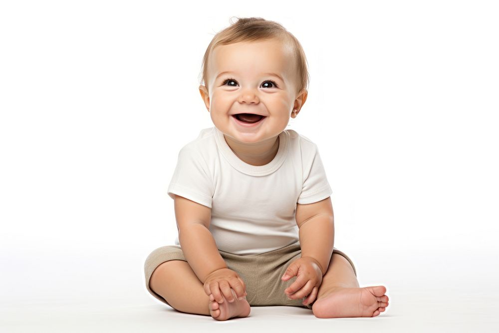 Laughing baby portrait sitting photo. AI generated Image by rawpixel.