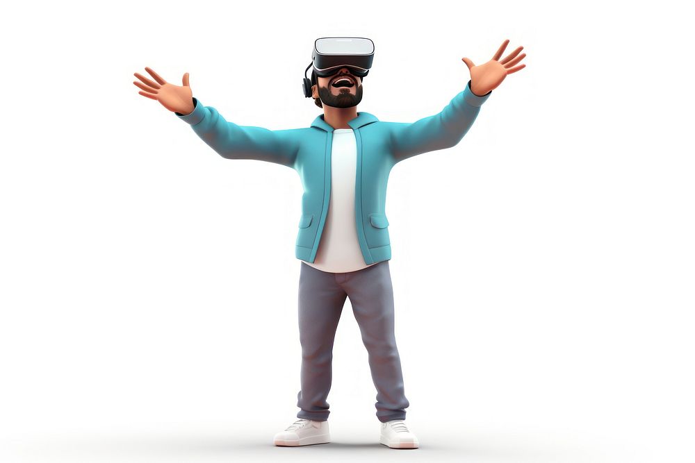 Man wearing vr cartoon adult white background. AI generated Image by rawpixel.