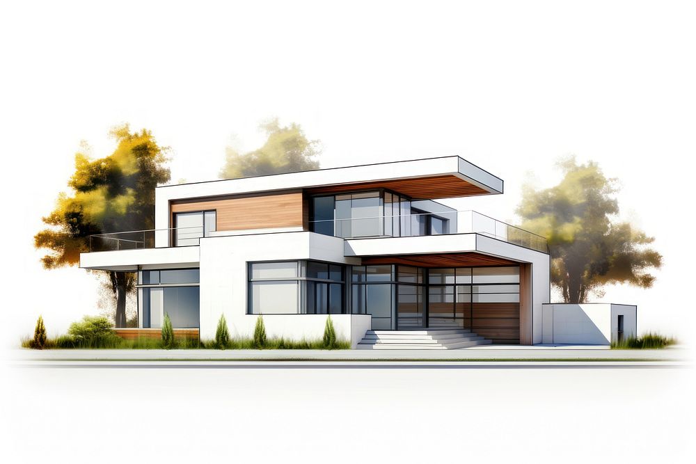 Modern house exterior architecture building drawing. AI generated Image by rawpixel.