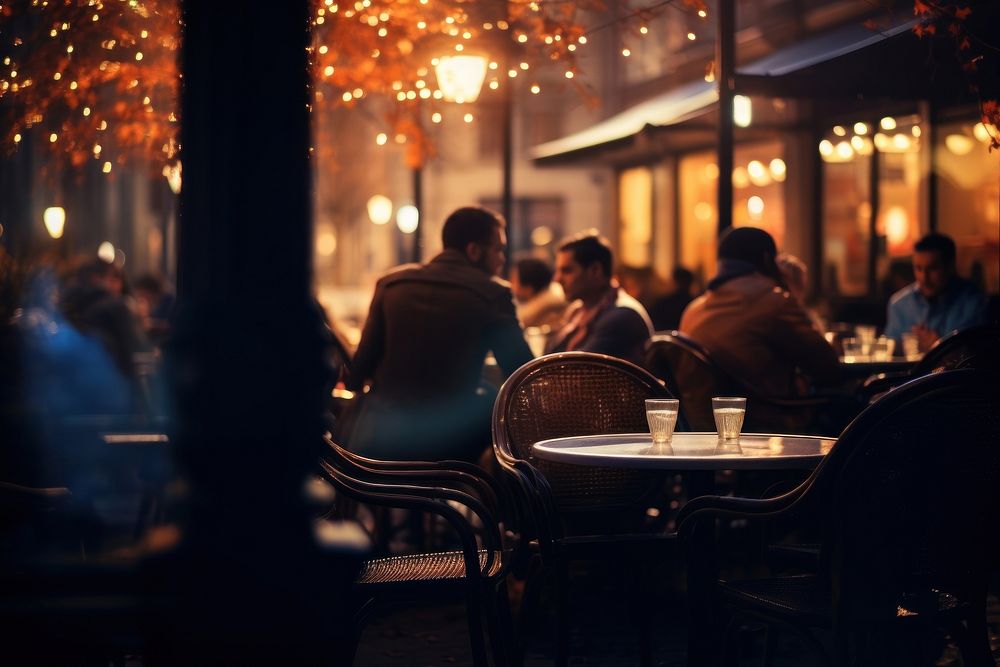 Restaurant nightlife outdoors lighting. AI generated Image by rawpixel.