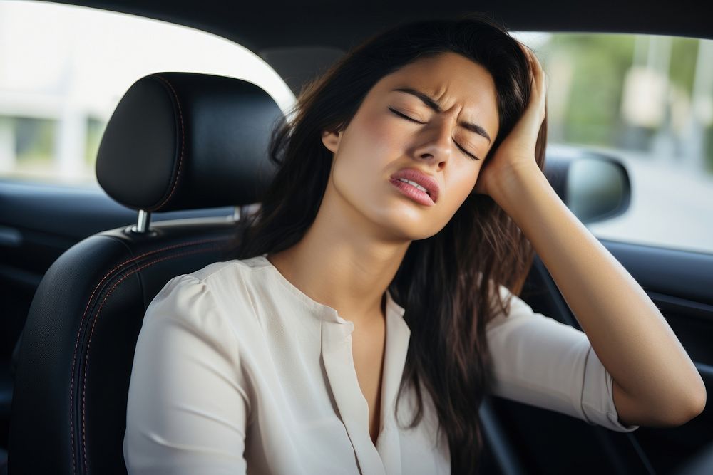 Tired woman drive car tired adult pain. AI generated Image by rawpixel.