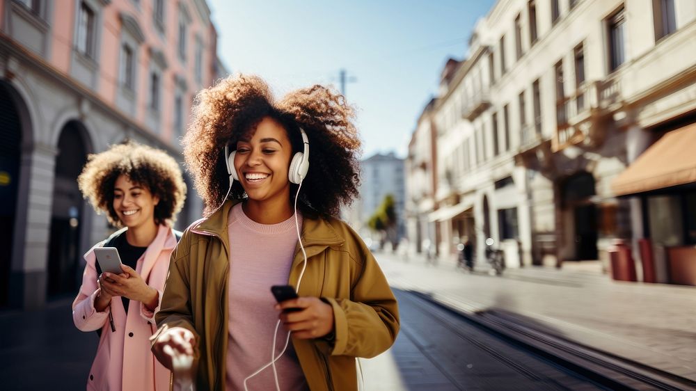 Two female black friends walking adult transportation togetherness. AI generated Image by rawpixel.