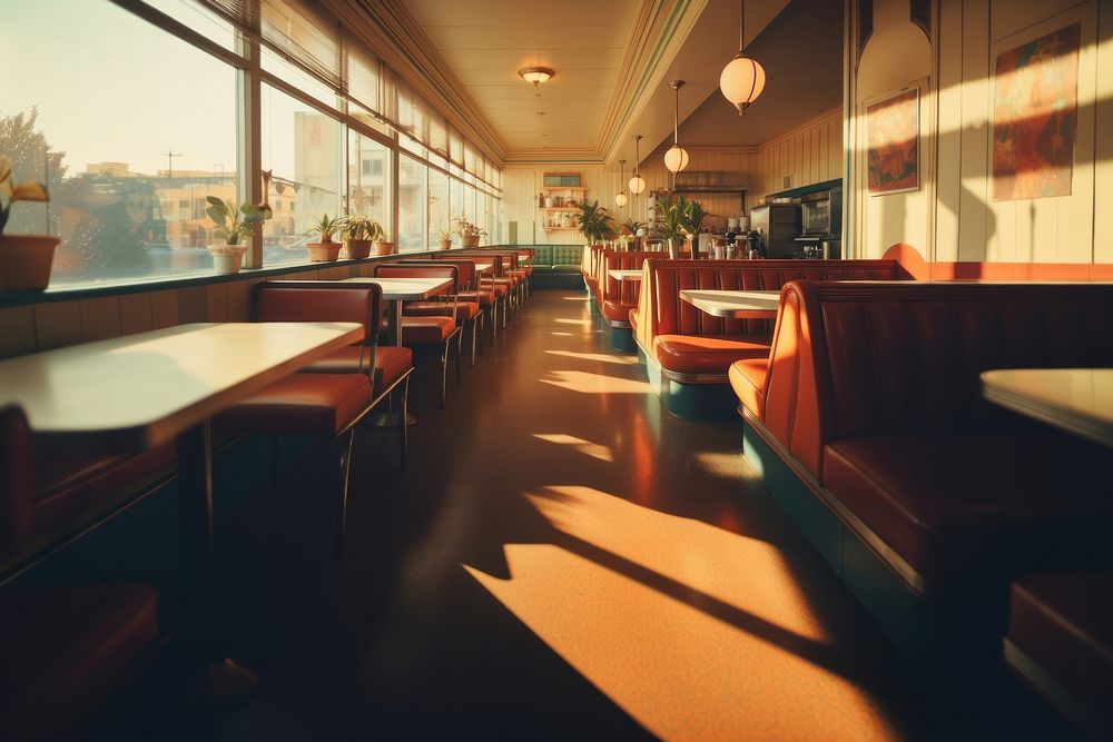 Retro cafe architecture restaurant table. AI generated Image by rawpixel.