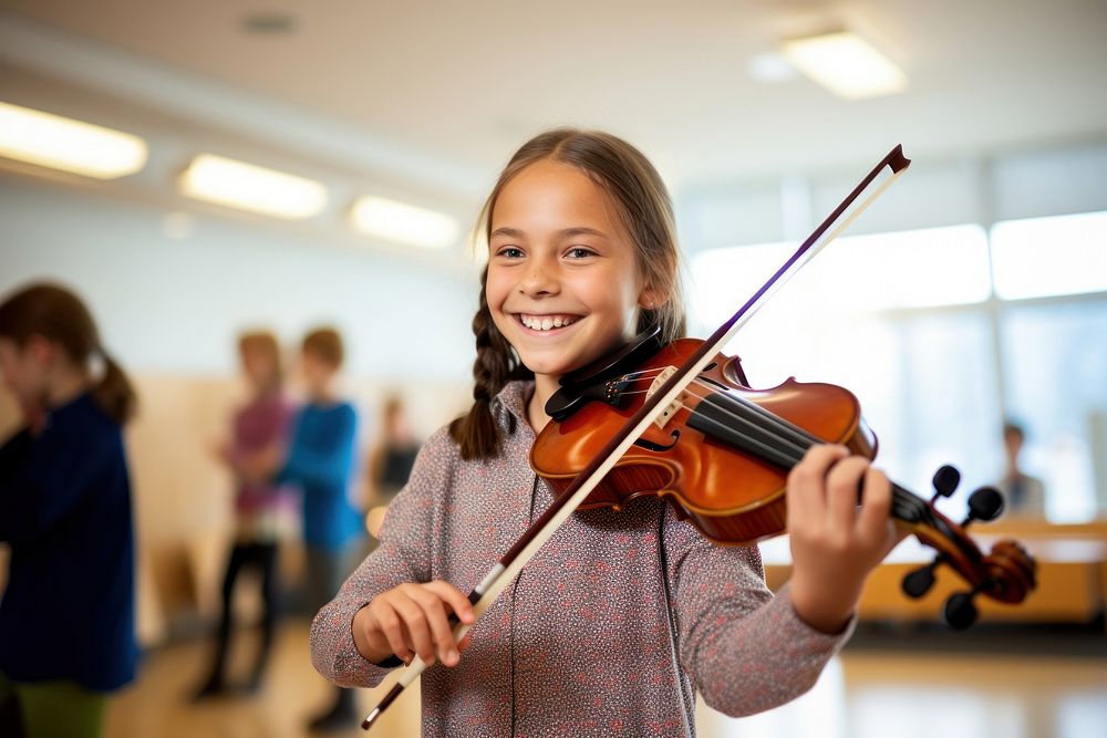 Musician student violin school. 