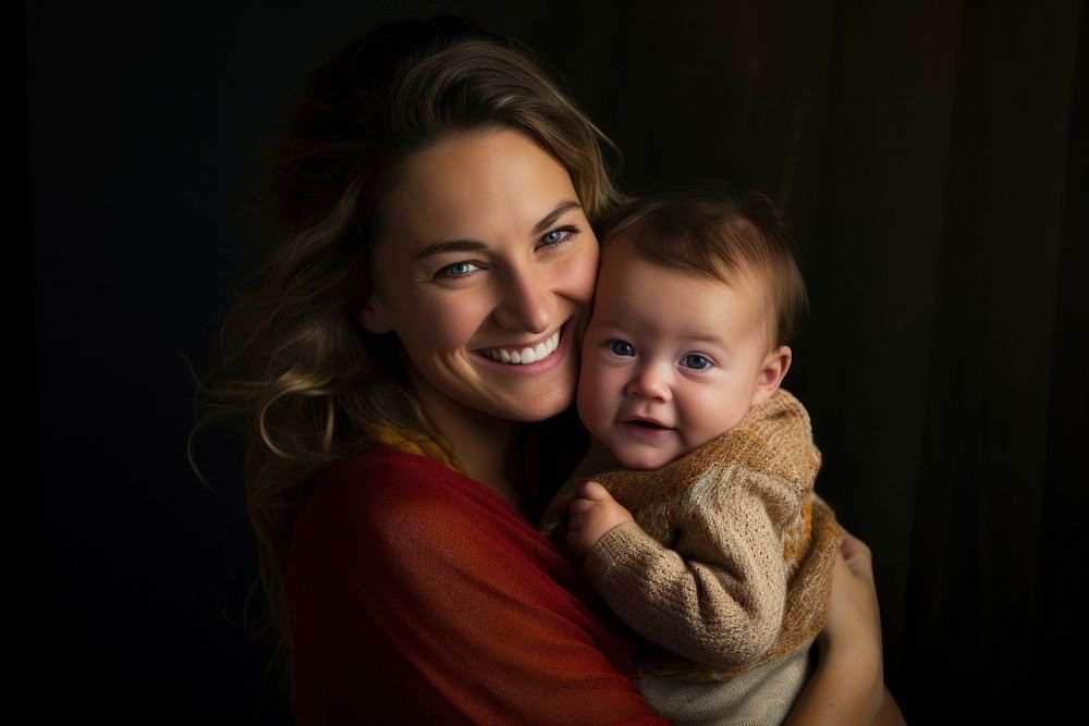 Mother baby portrait smiling. AI generated Image by rawpixel.