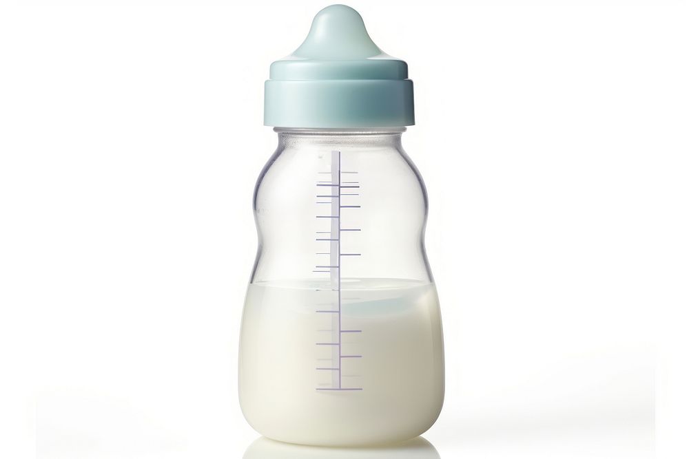 Baby bottle milk white background refreshment. 