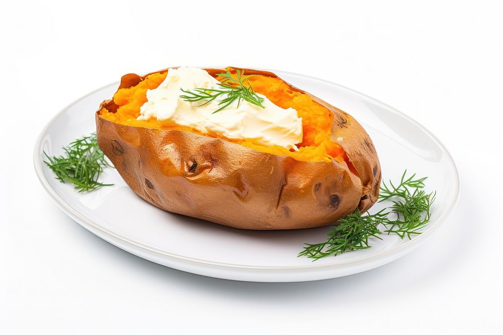 Baked sweet potato vegetable plate plant. AI generated Image by rawpixel.