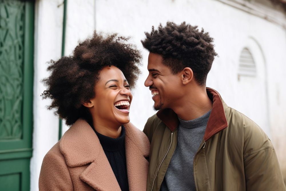 Black couple laughing adult affectionate. AI generated Image by rawpixel.